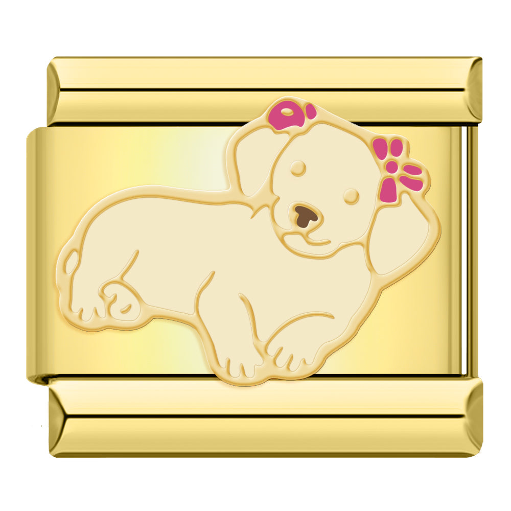 Hond met bloemkroon